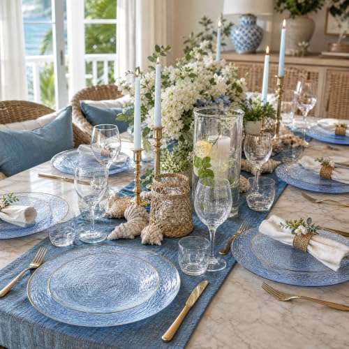 60Pcs Blue Plastic Plates - Blue Disposable Plates With Gold - Product Imagery