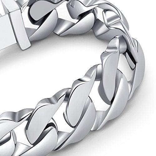 Mens Stainless Steel Power Link Bracelet Sturdy Chain Style - Product Imagery