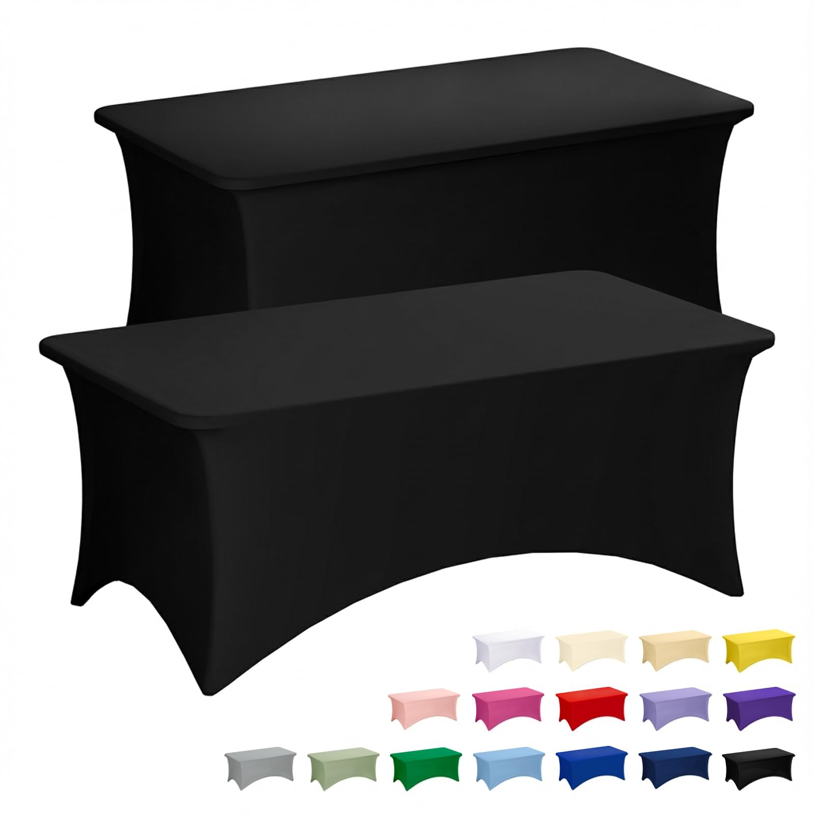 Fixwal 2 Pack 6FT Black Tablecloth Rectangle Spandex Fitted - Product Imagery
