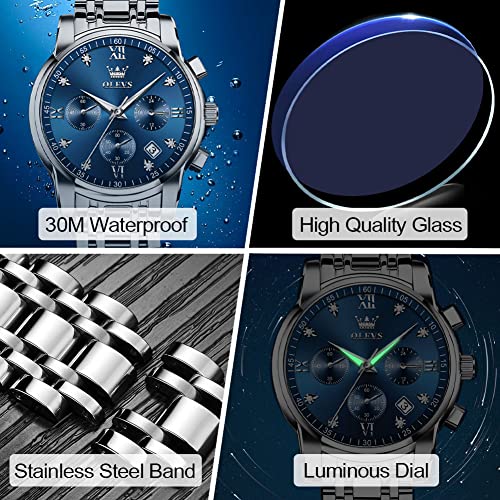 OLEVS Men's Stainless Steel Chronograph Watch, Big Face Gold - Product Imagery