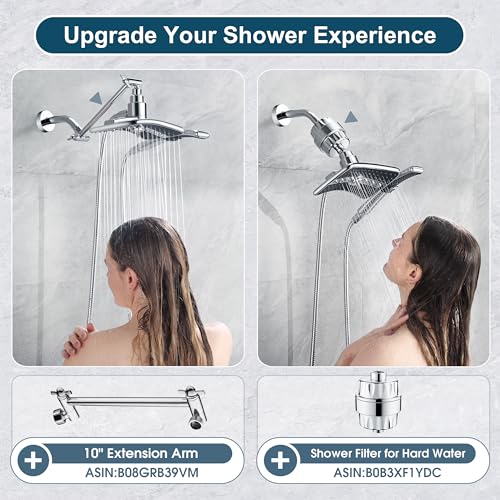 BRIGHT SHOWERS High Pressure Dual Shower Head Combo, Handheld - Product Imagery