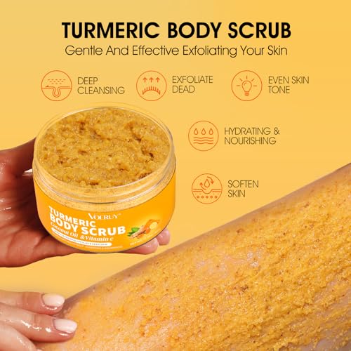 Body Scrub, Turmeric Exfoliating Body Scrub, with Coconut Oil & - Product Imagery