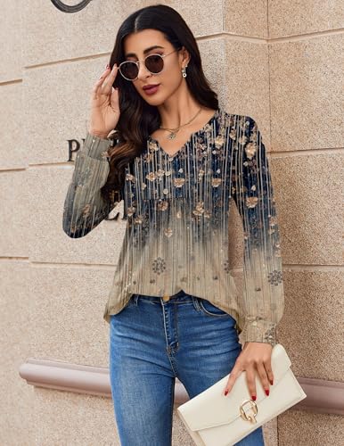 Zeagoo Womens Long Sleeve Tops Fall V Neck Shirt Casual Pleated - Product Imagery