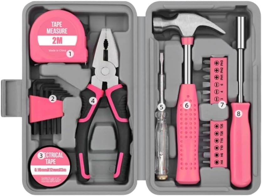 24 Piece Home Tool Set with Hex Wrenches Tape Measure Wire - Premium Selection Official Imagery - 1