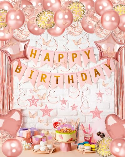 Happy Birthday Party Decorations with Banner Balloons for Women - Product Imagery