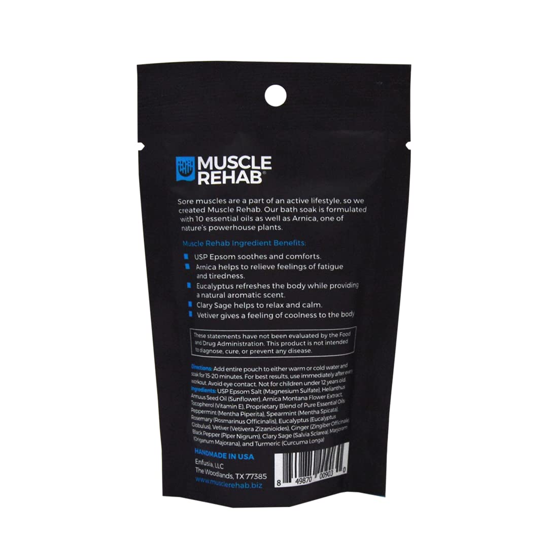Muscle Rehab Epsom Salt Bath Soak 5 Travel Packets with Arnica and Magnesium for Muscle Pain Relief : Portable Foot Soak for Athletes and Active Recovery