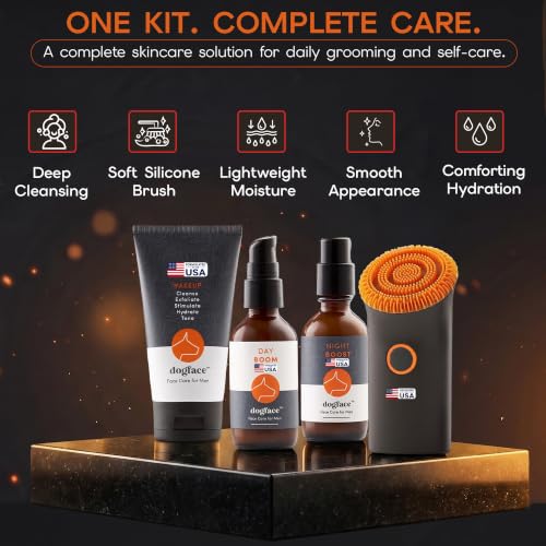 dogface Mens Skin Care Kit, 4-Piece Anti-Aging Skincare with - Product Imagery