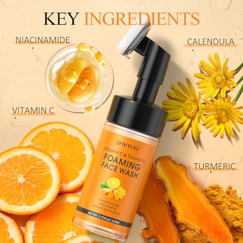 SHVYOG Vitamin C Turmeric Face Wash, Turmeric Foaming Facial - Product Imagery
