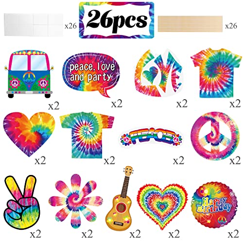 26pcs Tie Dye Party Centerpieces Sticks Tie Dye Table Toppers - Product Imagery