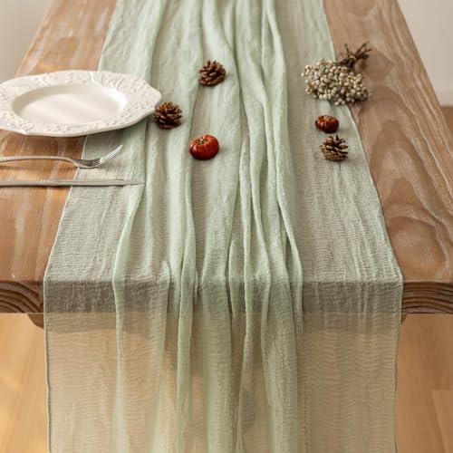 Sage Green Cheesecloth Table Runner 120 Inches Fall Party Home - Product Imagery