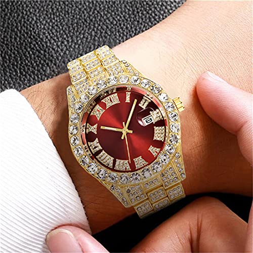 Unisex Crystal Rhinestone Watch Roman Numerals Big Dial Hip Hop - Product Imagery