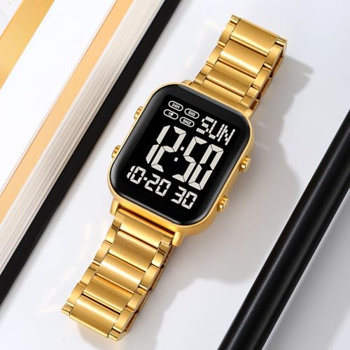 FANMIS Men's Digital Watch Stainless Steel Big Numbers Square - Product Imagery