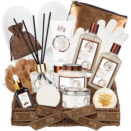 Coconut Vanilla Spa Gift Set Complete Spa Gift Baskets for - LILY ROY Official Imagery - 1
