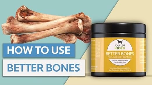 FOUR LEAF ROVER Better Bones bone meal for dogs, made from 100% grass-fed New Zealand beef, supports healthy teeth and bones.