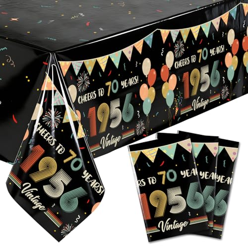 3Pcs Vintage 70th Birthday Tablecloths 1956 Cheers to 70 Years - Product Imagery