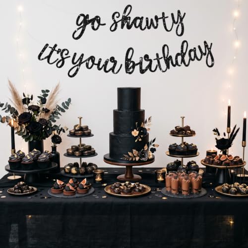 Glitter Black Pre-Strung Go Shawty It's Your Birthday Banner - Product Imagery