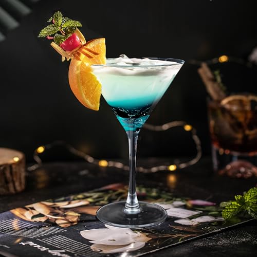 Joeyan Handmade Blue Crackle Martini Glasses,Crystal Cocktail - Product Imagery