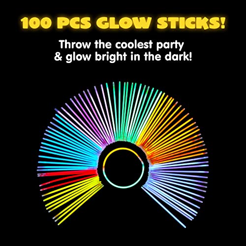 JOYIN 100 Pcs 8" Glow sticks Bulk Party Favors Pack, Neon Glow - Product Imagery