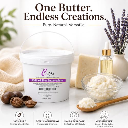 3CAYG 5lb Pail White Refined Shea Butter Deoderized Skin and - Product Imagery