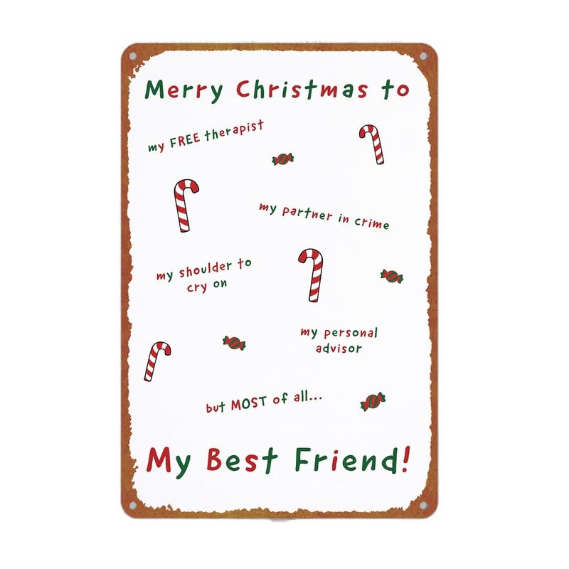 Vintage Merry Christmas My Best Friend Print Metal Sign 8x12 - Product Imagery