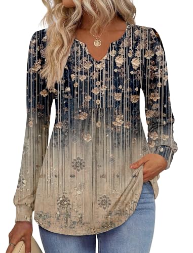 Zeagoo Womens Long Sleeve Tops Fall V Neck Shirt Casual Pleated - Product Imagery