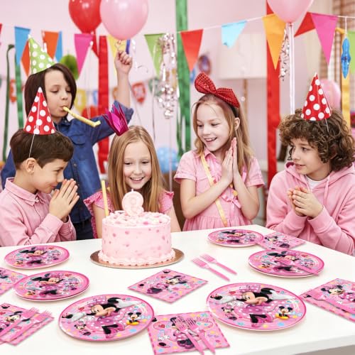 Minnie Birthday Party Plates Set, 50Pcs Minnie Birthday Plates - Product Imagery