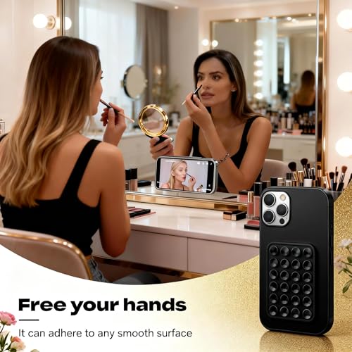 Black OCTO-BUDYY Double Sided Silicone Suction Phone Case Mount, - Product Imagery