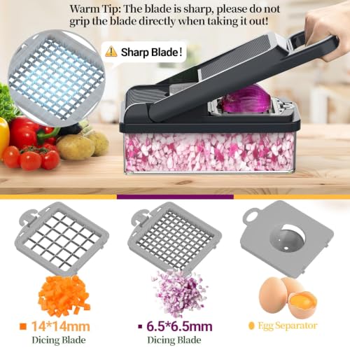 12-in-1 Vegetable Chopper 7 Blades, Veggie Cutter with Handle, - Product Imagery