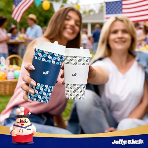 JOLLY CHEF 16 oz Coffee Cups with Lids 100 Pack, Disposable Hot - Product Imagery