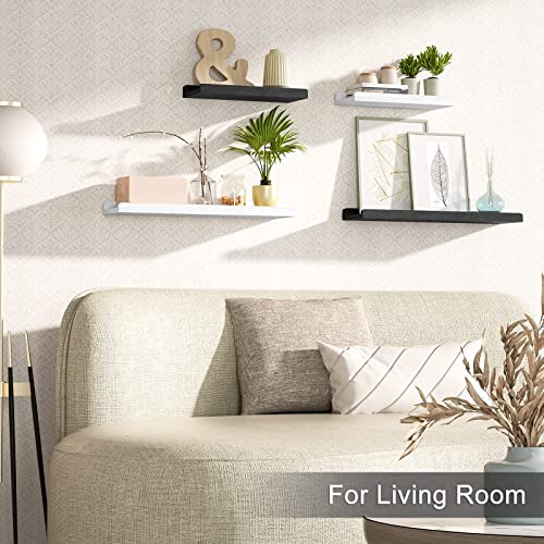 Black Floating Shelves Wall Mounted Set of 3, 23.6 Inch Rustic - Product Imagery