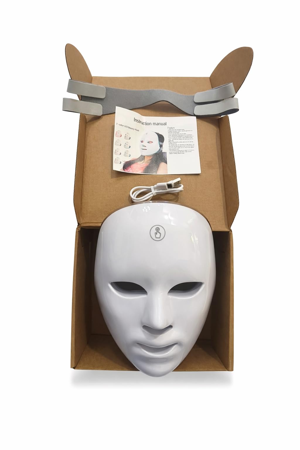 7 Color LED Face Mask, USB Powered, White, Facial Beauty - Generic