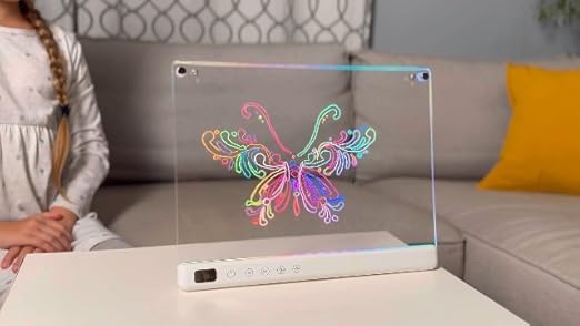 Lumiboard 16-inch rechargeable LED drawing board with 13 light effects and glow doodle surface for creative note-taking and art.