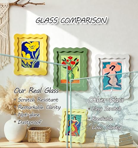 4x4 Yellow Picture Frame with Mat for 3x3, Curved Wavy Edge Deco - Product Imagery
