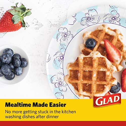 Glad Round Paper Plates, Blue Flower Design, 10 Inch, 50 Count - Product Imagery