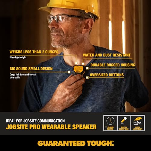 DEWALT Wearable Bluetooth Speaker, Clip-On Wireless Jobsite Pro, - Product Imagery