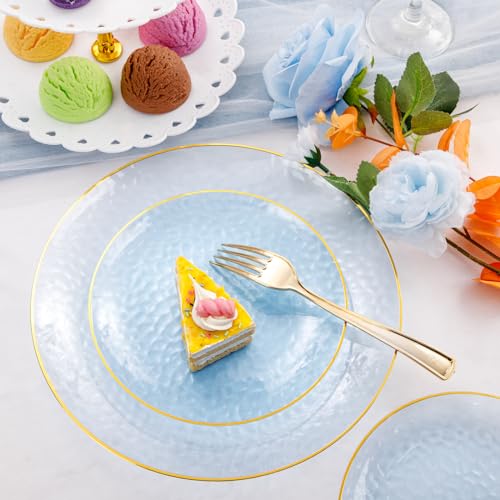 175 Pcs Plastic Dinnerware Set (25 Guests), Blue Disposable - Product Imagery