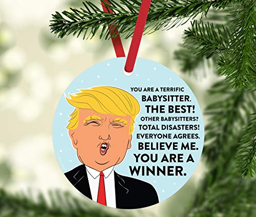 Round Natural Wood MDF Christmas Ornament Gift, Funny President - Product Imagery