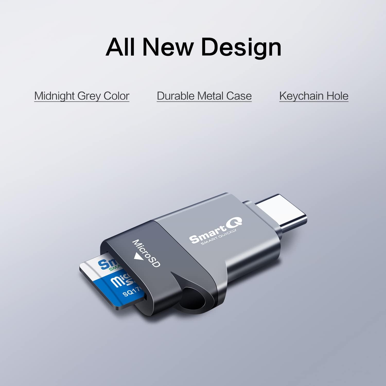 SmartQ C356 Type-C MicroSD Card Reader with USB 3.0 port and super speed technology, shown connected to a laptop.