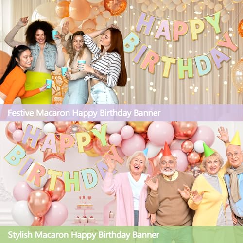 Pre-Strung Happy Birthday Banner - Pastel Macaron Party - Product Imagery