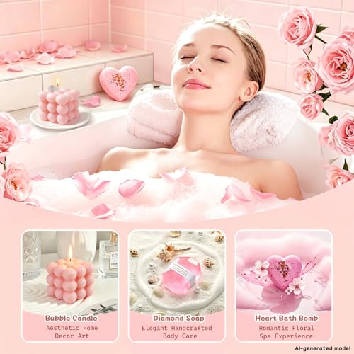 Pink Spa Gift Basket for Women, Birthday Self Care Gifts for Her - Product Imagery
