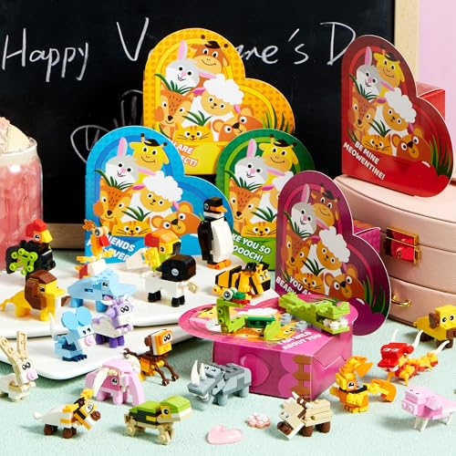 JOYIN 24 Packs Valentines Animal Building Blocks with Hearts - Product Imagery