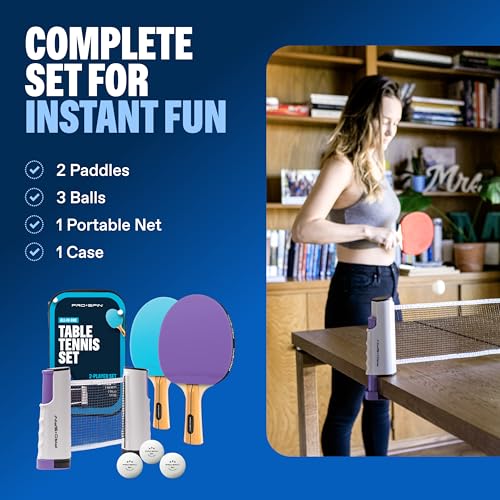 PRO-SPIN Portable Ping Pong Set with Retractable Ping Pong Net - Product Imagery