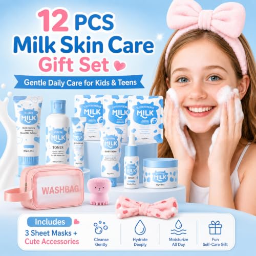 Milk Skin Care Set for Kids, 12 IN 1 Moisturizing & Gentle Milk - Product Imagery