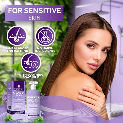 BELLISSO Glycolic Acid Body Wash - Exfoliating AHA Liquid Soap... - Product Imagery