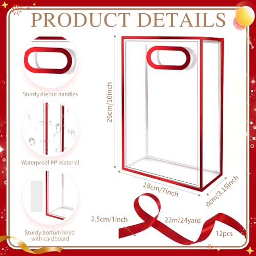 12 Pcs Clear Gift Bags with Handles, 7.1"x10.2"x3.2" Party Favor - Product Imagery