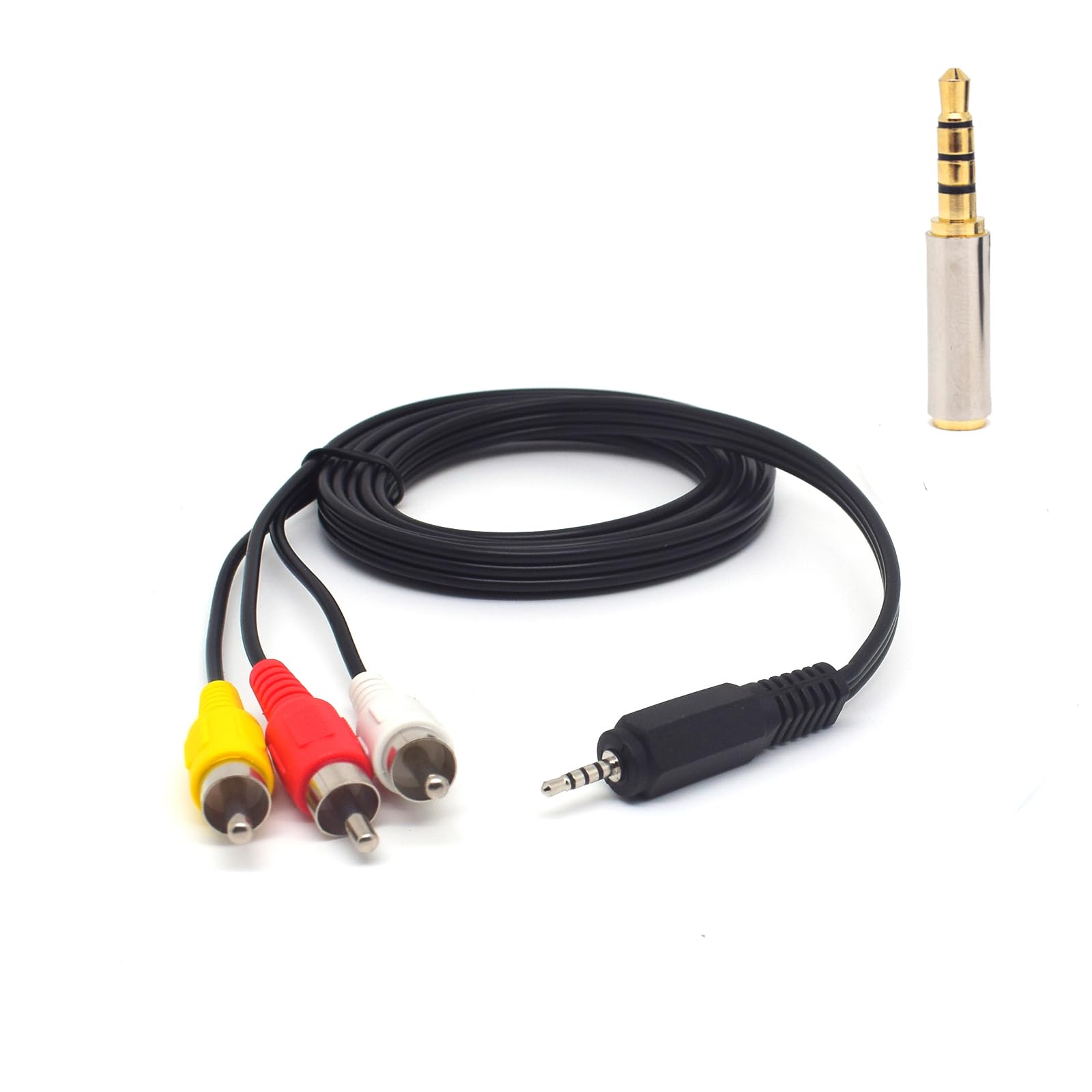 ELNONE 2.5mm 4-Pole to 3 RCA AUX AV Cable 5FT w/ 3.5mm Adapter fo by ELNONE - Angle View 8