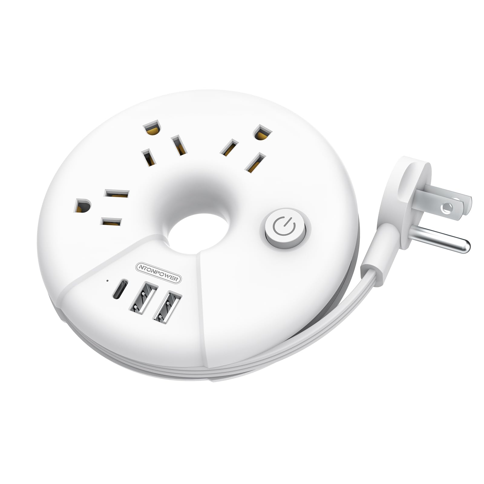 Travel Power Strip, NTONPOWER 3 Outlets 3 USB  Cruise Approved Po by NTONPOWER - Angle View 1