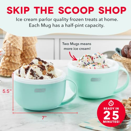 Dash My Mug Ice Cream Maker Bundle, 2 Half-Pint Freezer Mugs, - Product Imagery