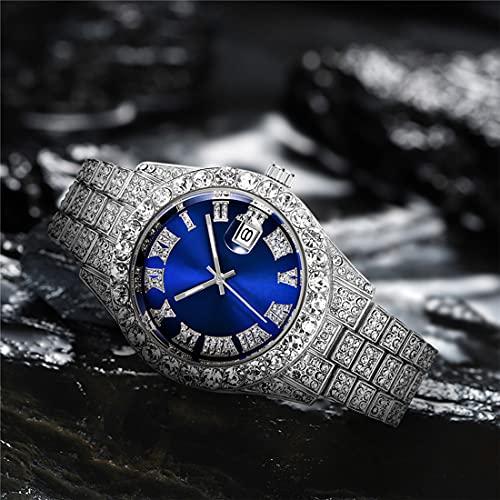 Luxury Mens Crystal Watch Quartz Analog Watch Big Face Diamond - Product Imagery