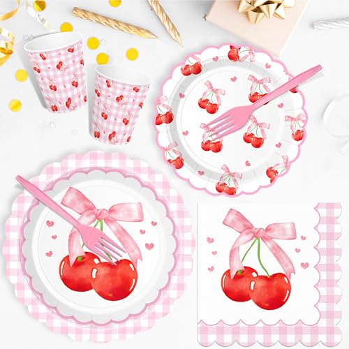 250 PCS Cherry Party Supplies, Service for 50, Cherry Birthday - Product Imagery